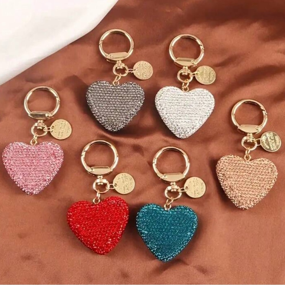 Glitter Heart Keychain / bag Charm - Sparkle Heart Key Ring (Multiple Colors)